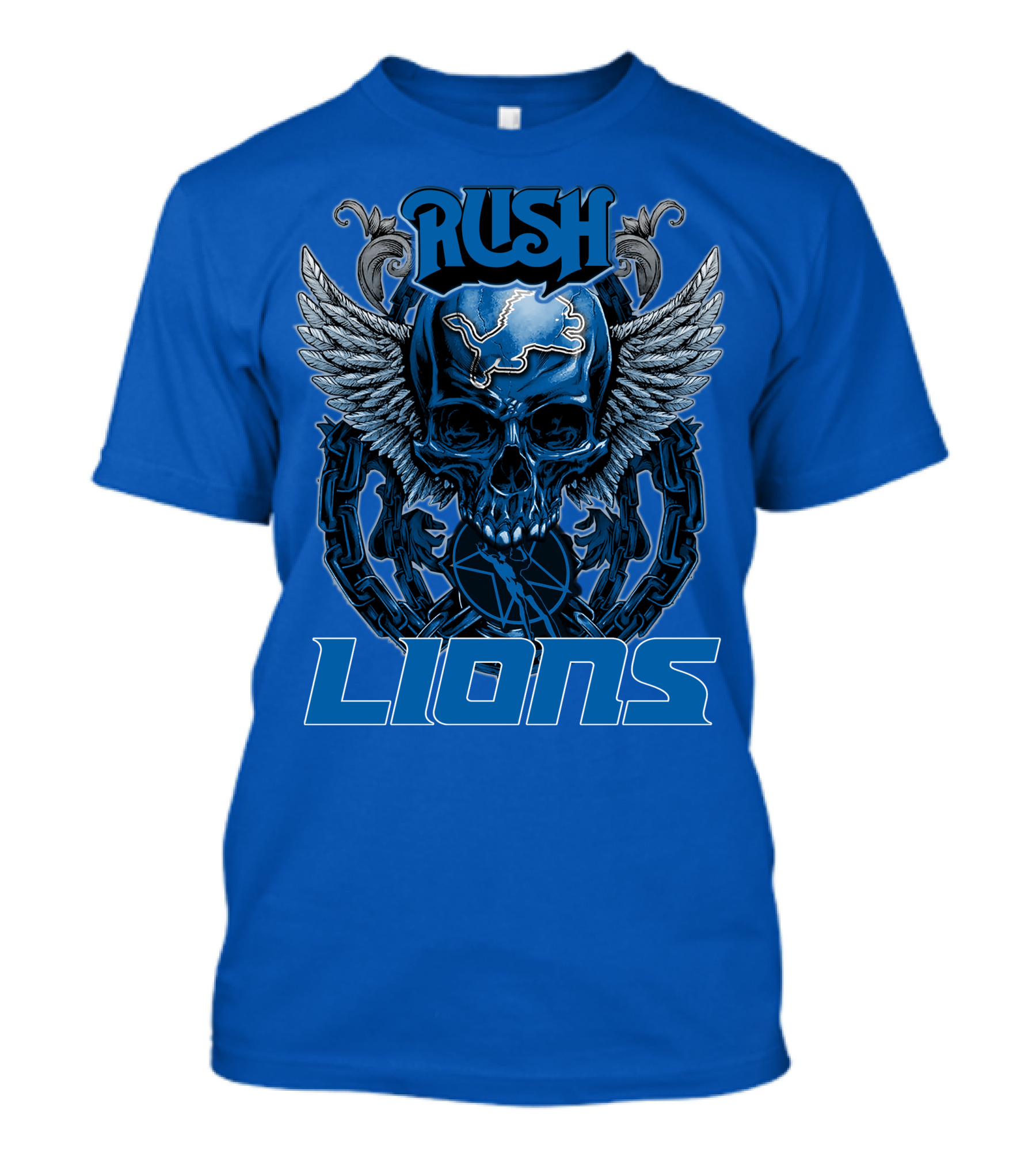 Rush Detroit Lions Skull With Wings And Chains T-Shirt