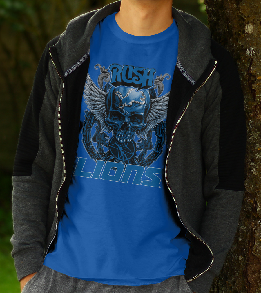 Rush Detroit Lions Skull With Wings And Chains T-Shirt