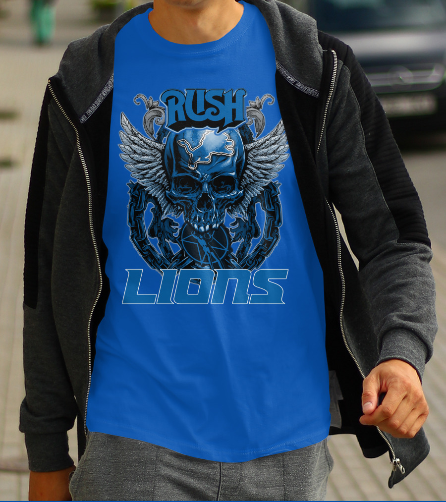 Rush Detroit Lions Skull With Wings And Chains T-Shirt