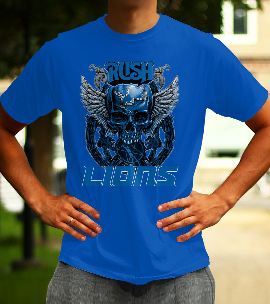 Rush Detroit Lions Skull With Wings And Chains T-Shirt