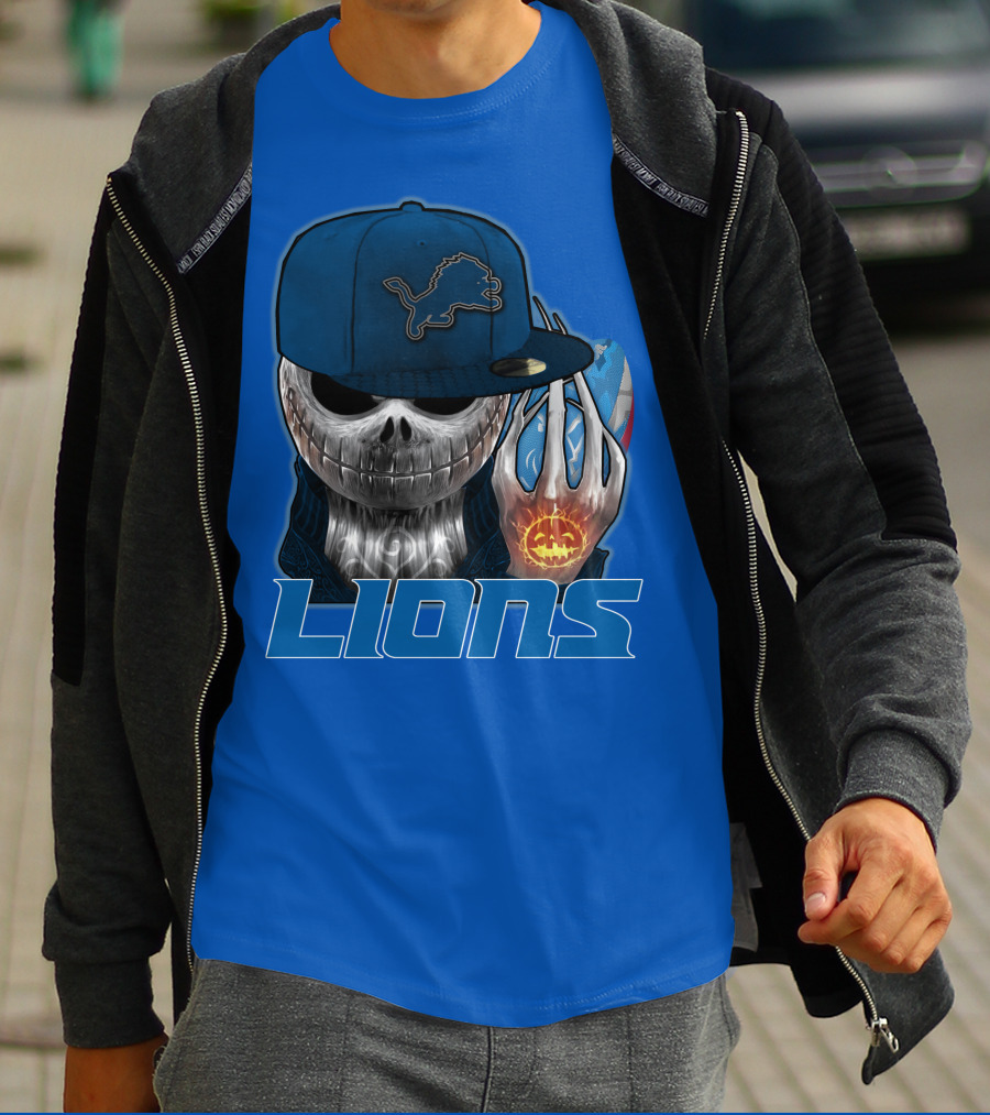 LIONS Jackskull Detroit Football Pumpkin Face Cap T-Shirt
