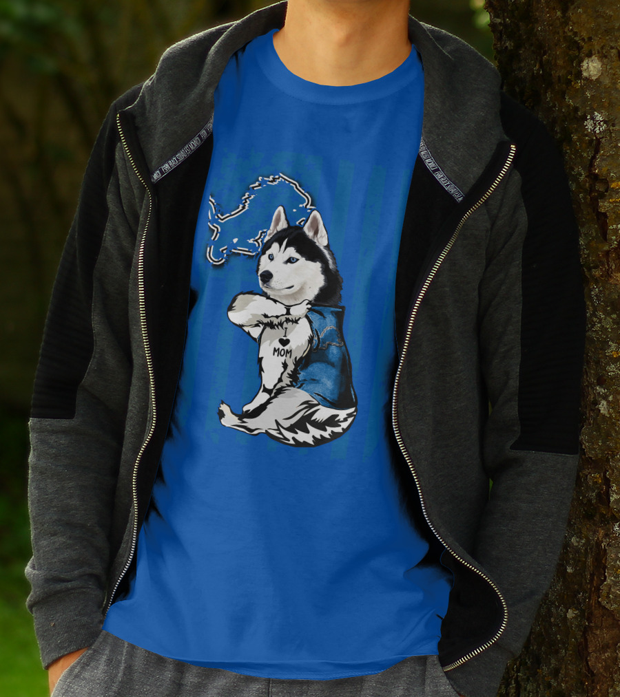Siberian Husky I Love Mom Detroit Lions T-Shirt