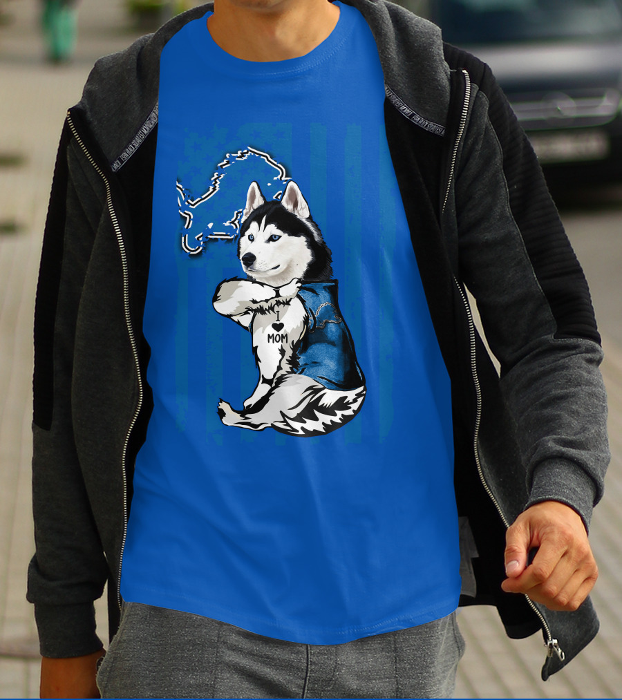 Siberian Husky I Love Mom Detroit Lions T-Shirt