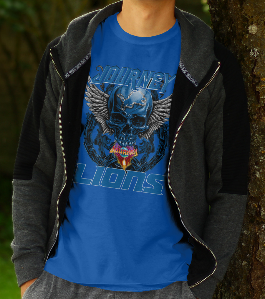 Journey Detroit Lions Skull Wings Flame Chain T-Shirt