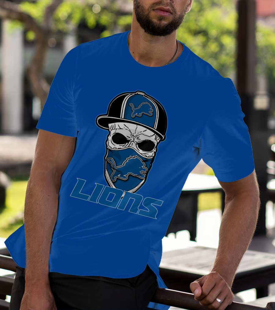 Detroit Lions Skull Hat Face Cover LIONS T-Shirt