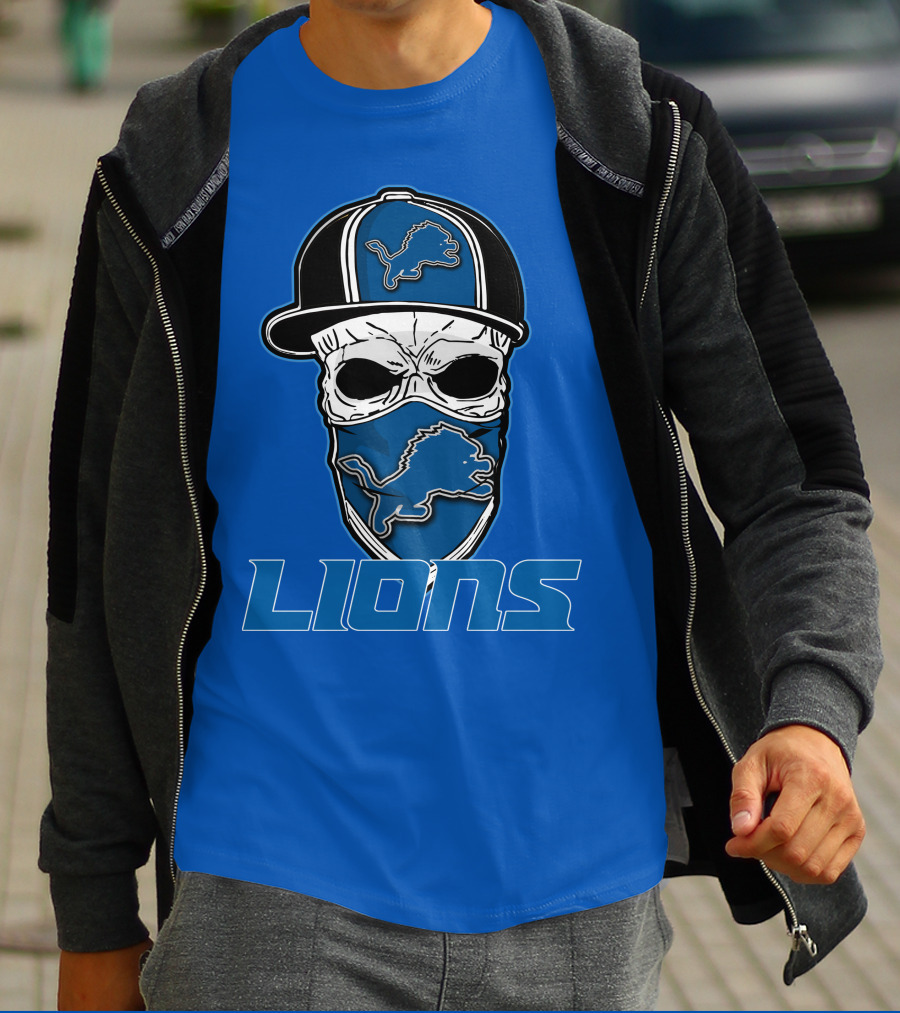 Detroit Lions Skull Hat Face Cover LIONS T-Shirt