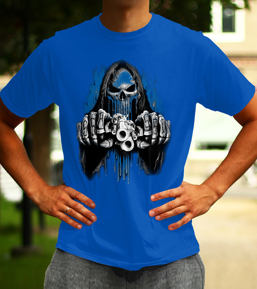 Detroit Lions 67 Grim Reaper Skeleton Guns T-Shirt