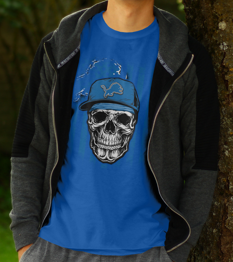 DETROIT LIONS Skull With Cap Sports T-Shirt