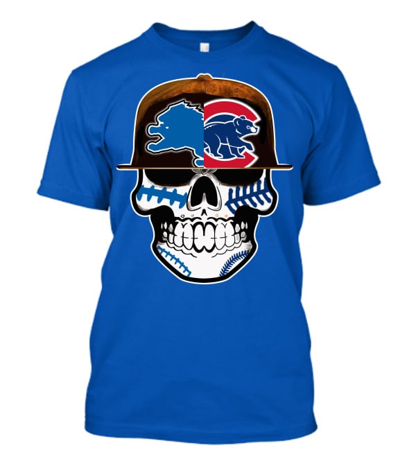 Detroit Lions Chicago Cubs Mashup Skull T-Shirt