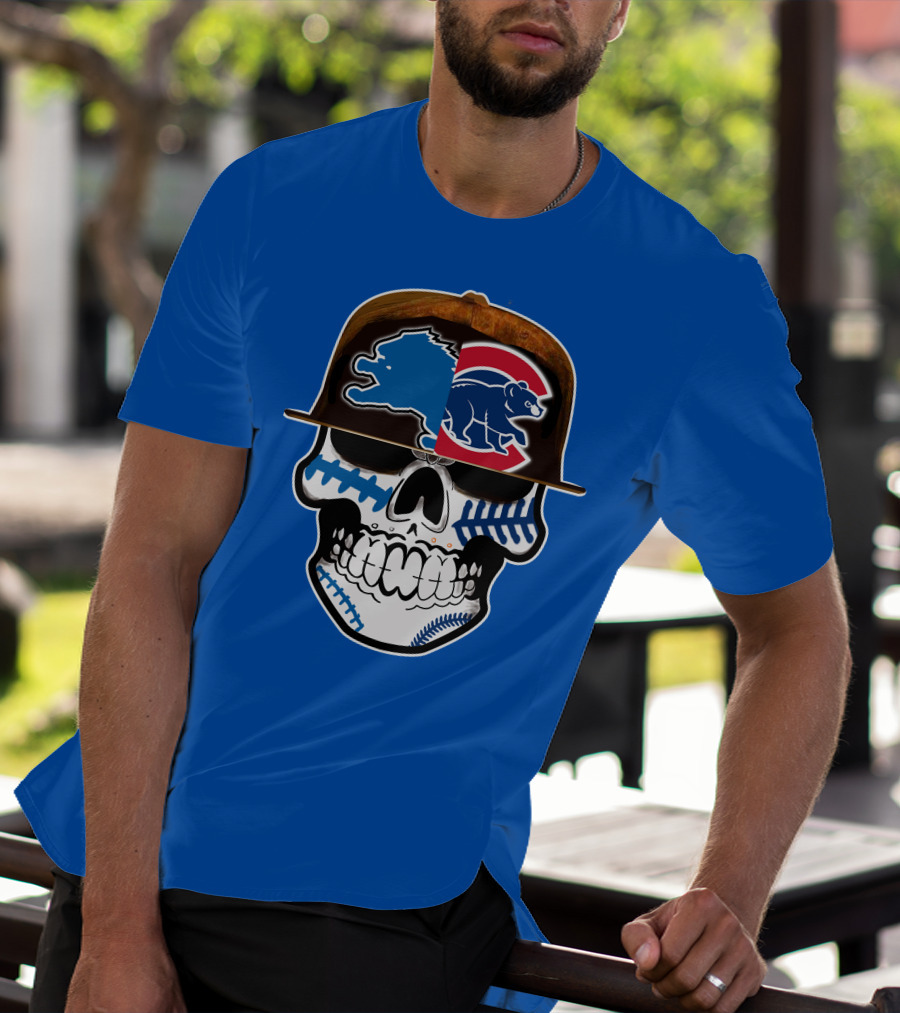 Detroit Lions Chicago Cubs Mashup Skull T-Shirt
