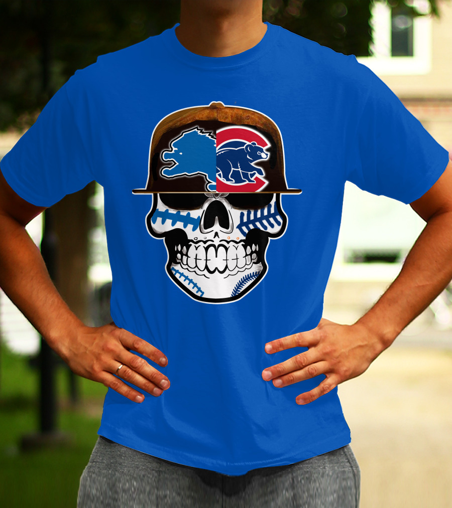 Detroit Lions Chicago Cubs Mashup Skull T-Shirt