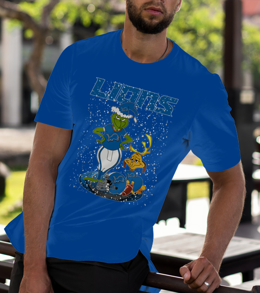 Grinchxmas Detroit Lions Snowy Holiday Football Scene T-Shirt
