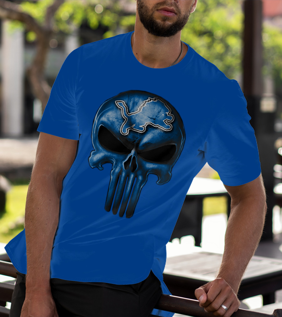 Detroit Lions Skull Logo Punisher T-Shirt