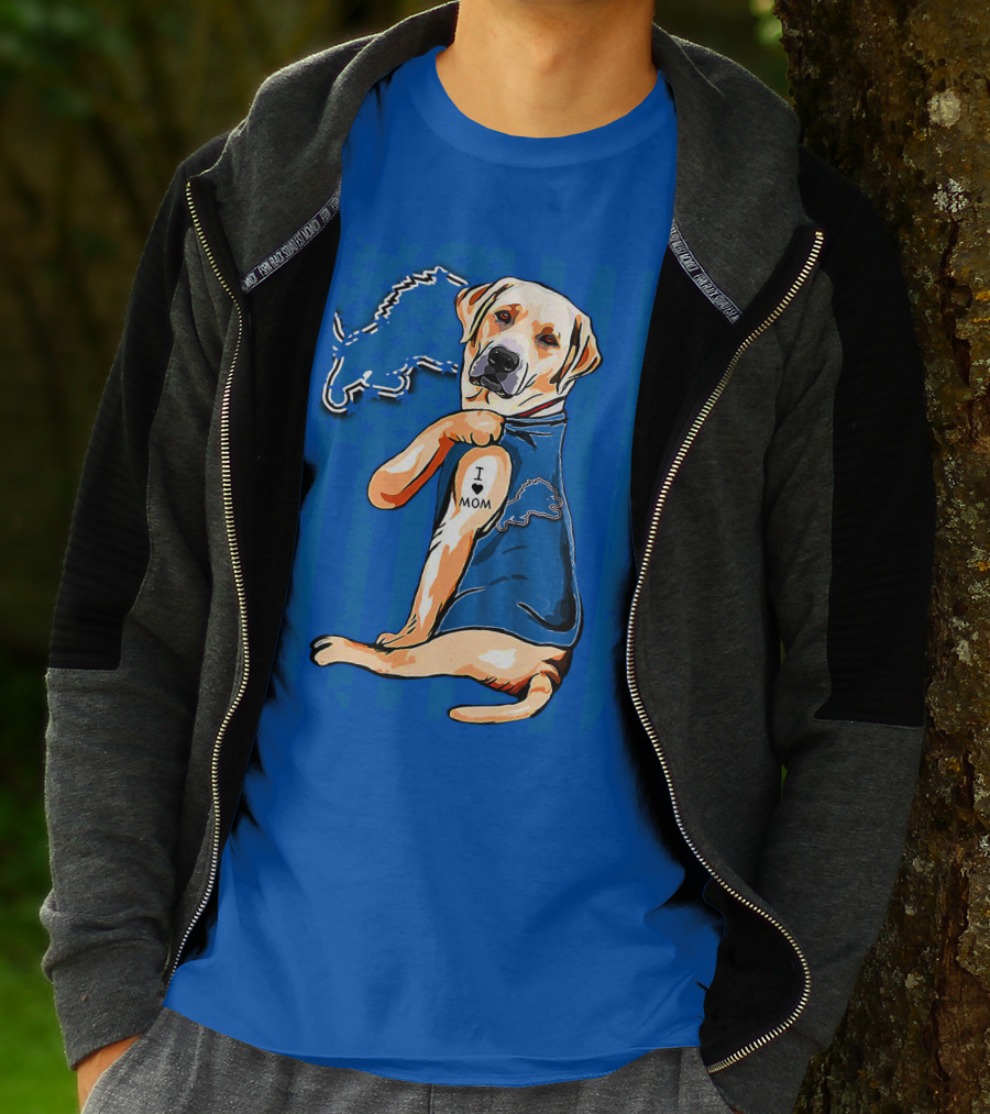 Labrador Retriever I Love Mom Detroit Lions Fan T-Shirt