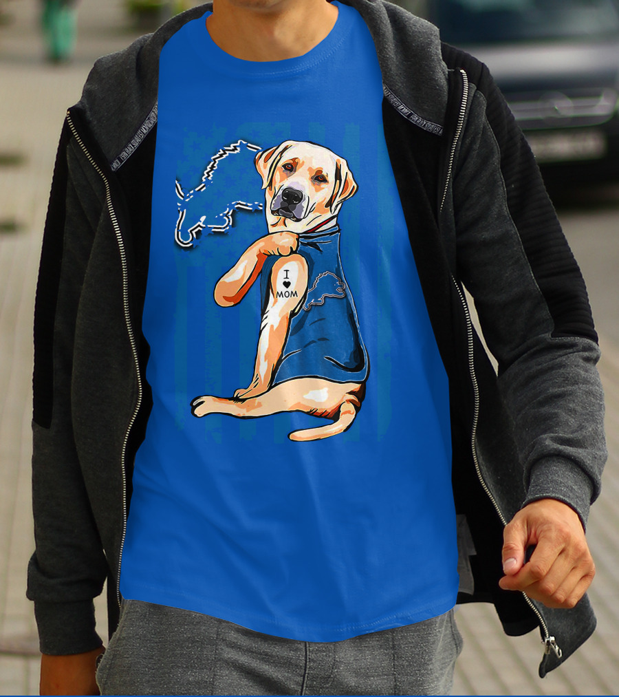 Labrador Retriever I Love Mom Detroit Lions Fan T-Shirt