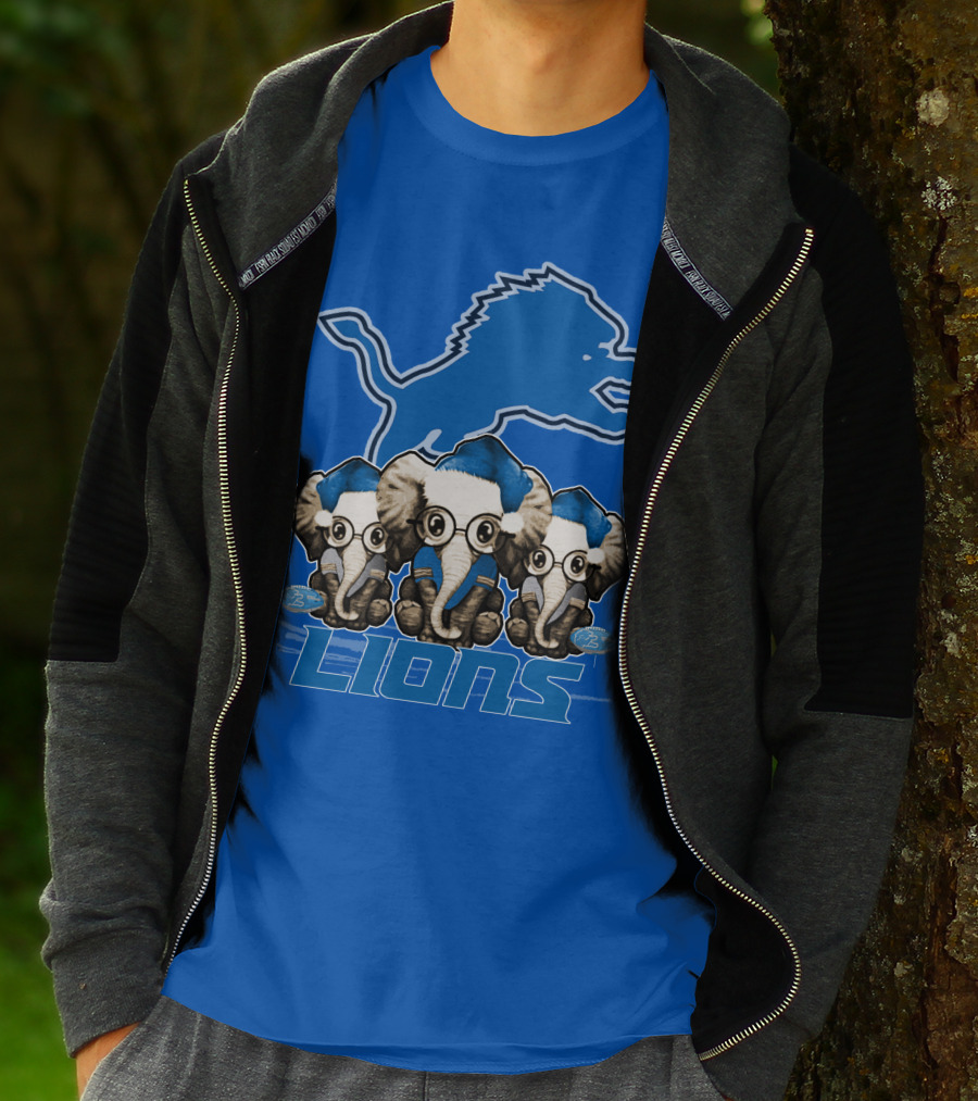 Elephan Xmas Detroit Lions Holiday Football Elephants T-Shirt