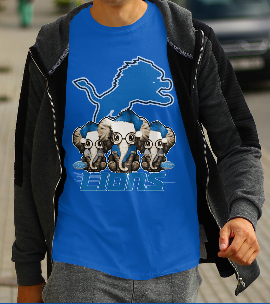 Elephan Xmas Detroit Lions Holiday Football Elephants T-Shirt