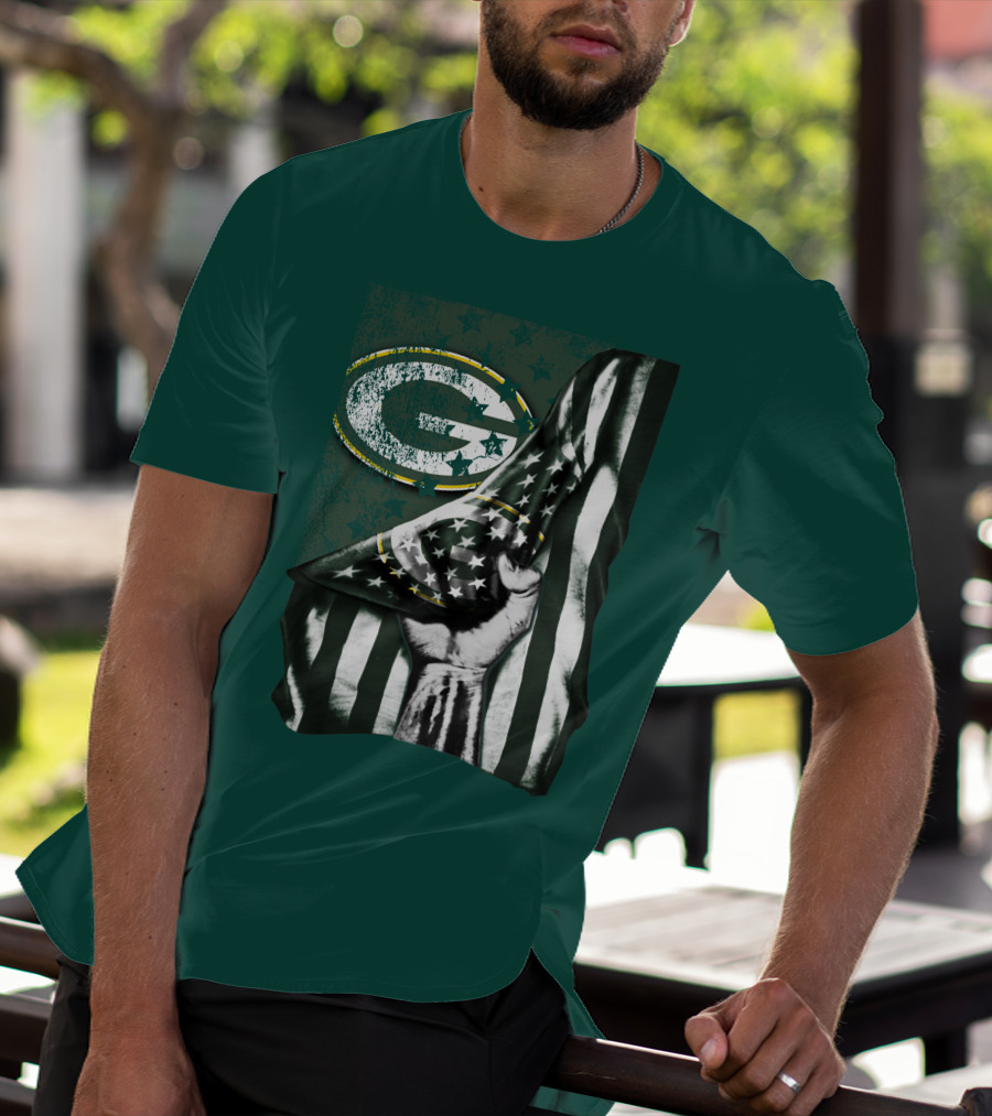 Flag V1 Green Bay Packers Stars And Stripes Power Fist T-Shirt