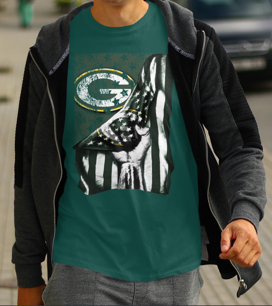 Flag V1 Green Bay Packers Stars And Stripes Power Fist T-Shirt
