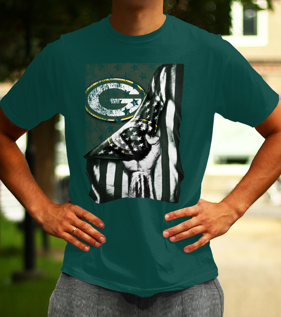 Flag V1 Green Bay Packers Stars And Stripes Power Fist T-Shirt