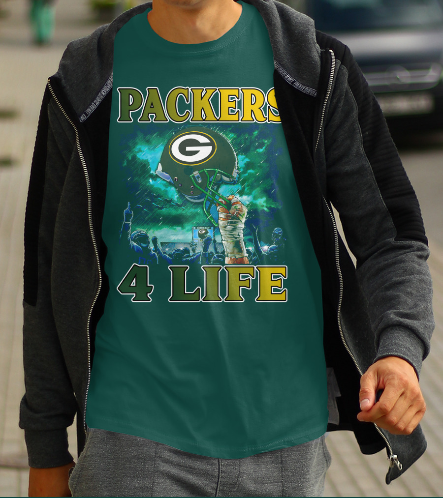 Packers 4 Life Green Bay Victory Helmet Celebration T-Shirt