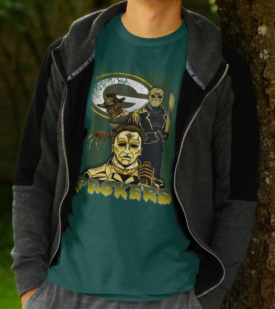 Green Bay Packers Horror Icons Mashup Freddy Jason Michael Myers T-Shirt