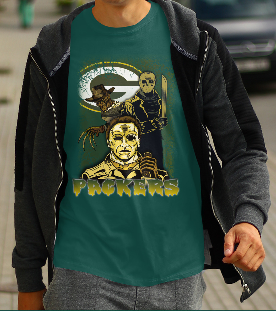 Green Bay Packers Horror Icons Mashup Freddy Jason Michael Myers T-Shirt