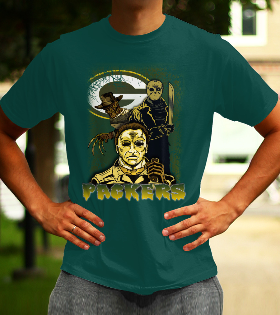 Green Bay Packers Horror Icons Mashup Freddy Jason Michael Myers T-Shirt