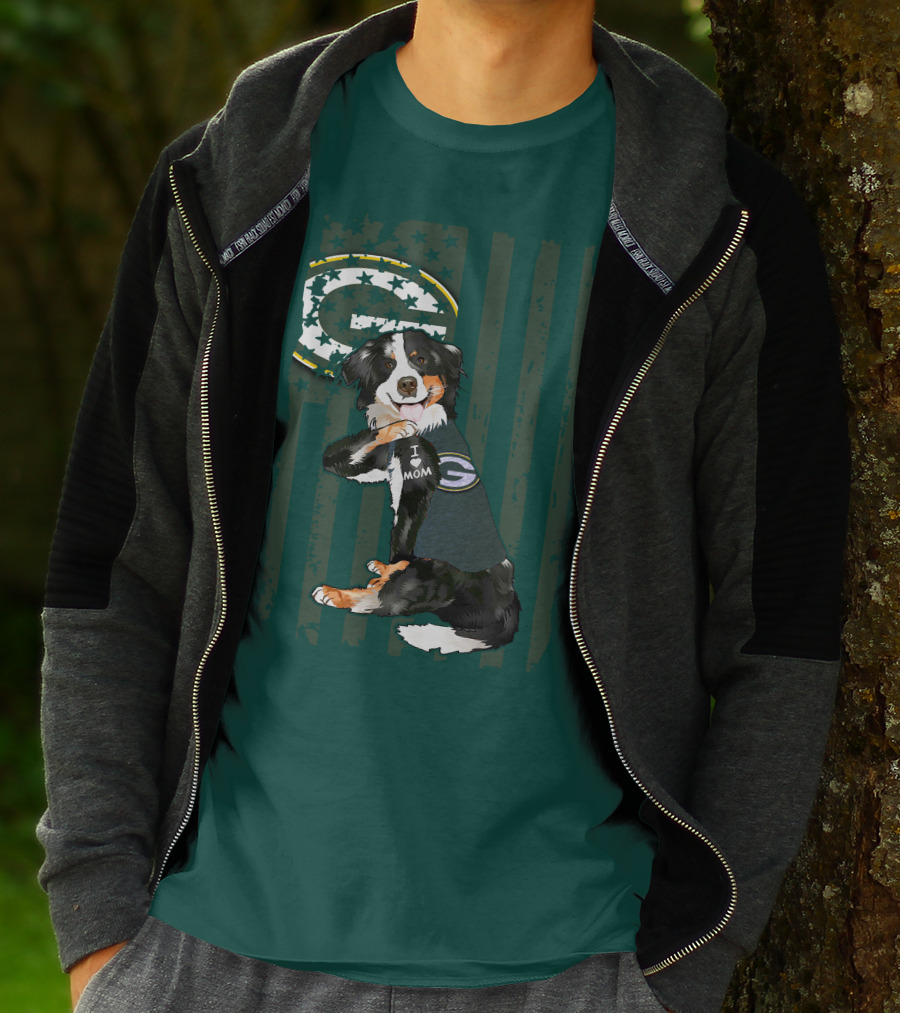 Border Collie Green Bay Packers I Love Mom T-Shirt