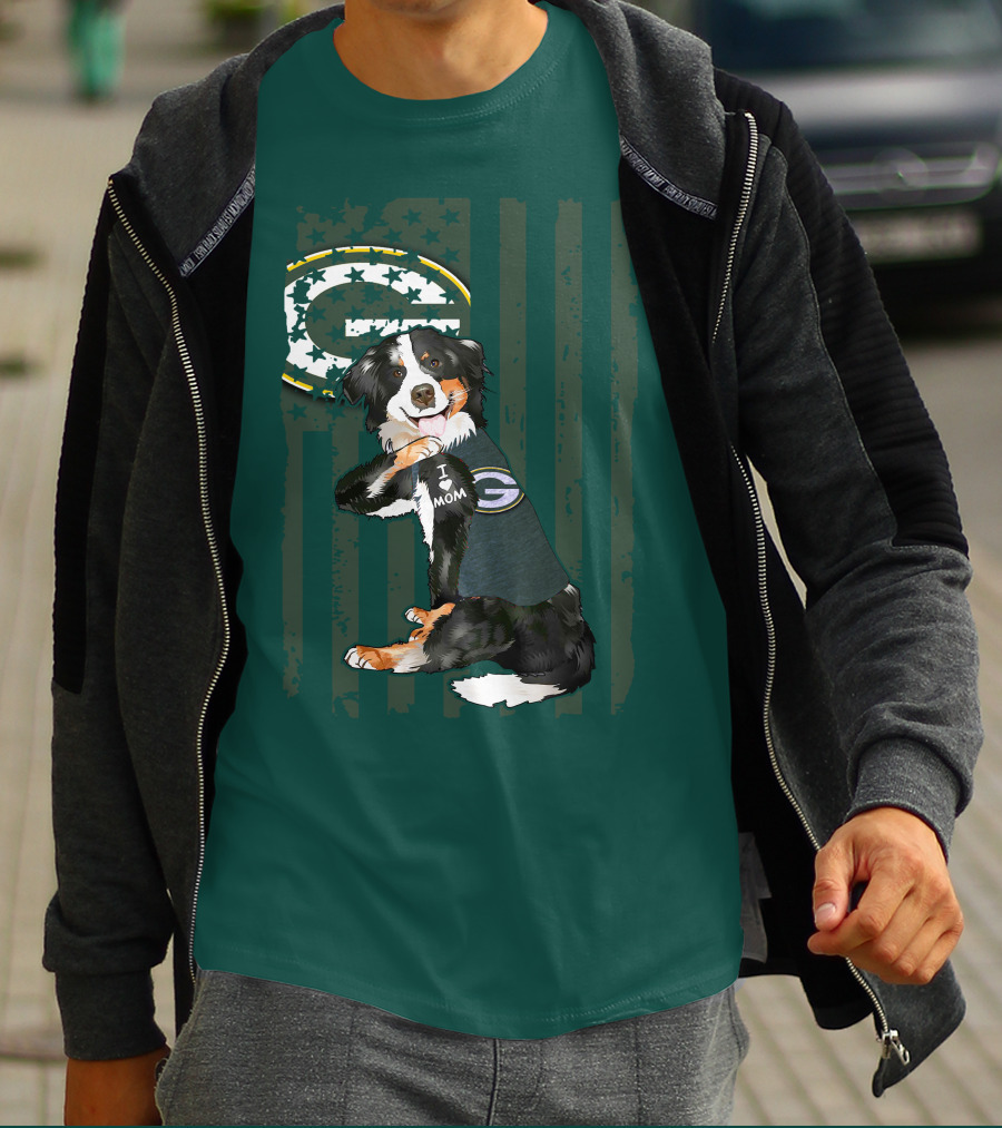 Border Collie Green Bay Packers I Love Mom T-Shirt