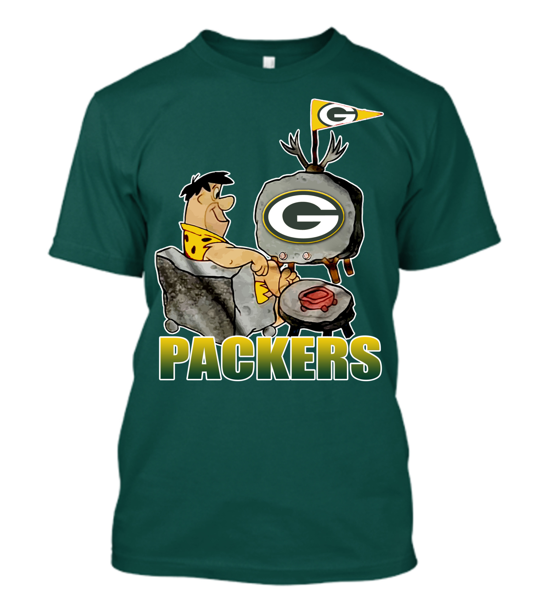 Packers Fred Flintstone Watching Tv With Green Bay T-Shirt