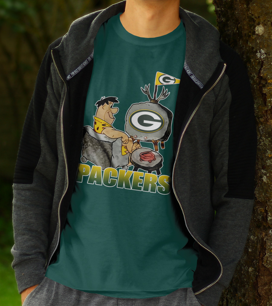 Packers Fred Flintstone Watching Tv With Green Bay T-Shirt