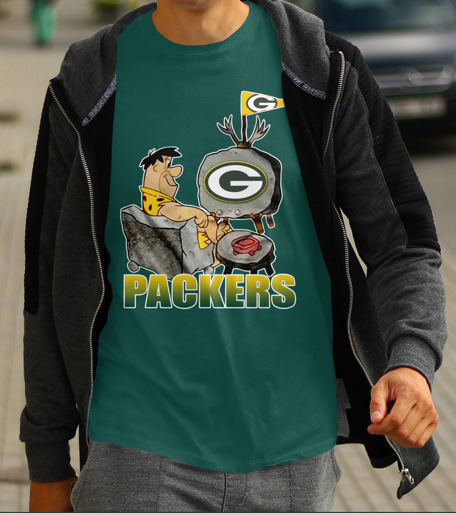 Packers Fred Flintstone Watching Tv With Green Bay T-Shirt