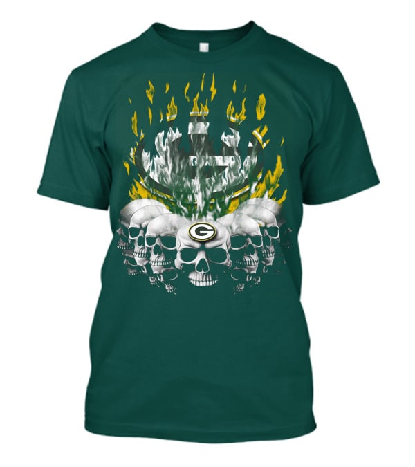 Green Bay Packers Flaming Skull T-Shirt