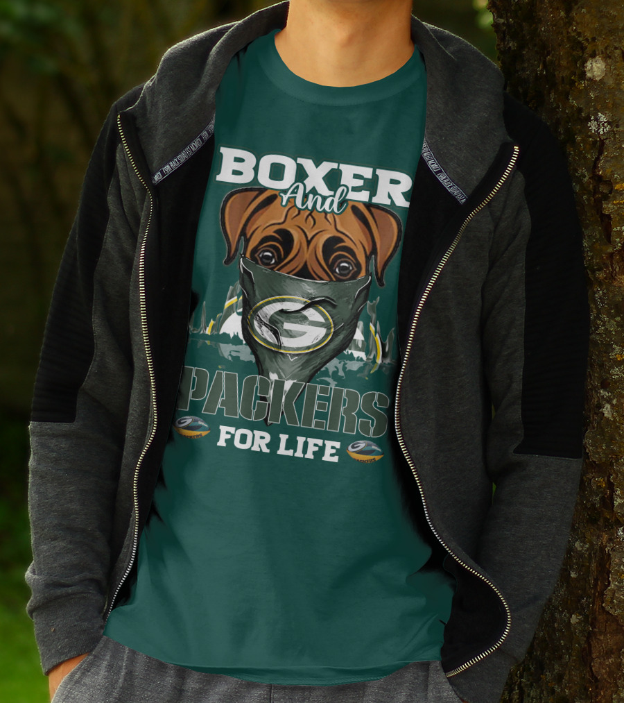Boxer And Packers For Life Green Bay Packers T-Shirt