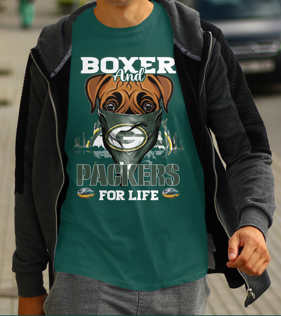 Boxer And Packers For Life Green Bay Packers T-Shirt