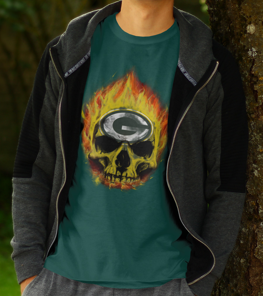 Green Bay Packers Skull Flames T-Shirt