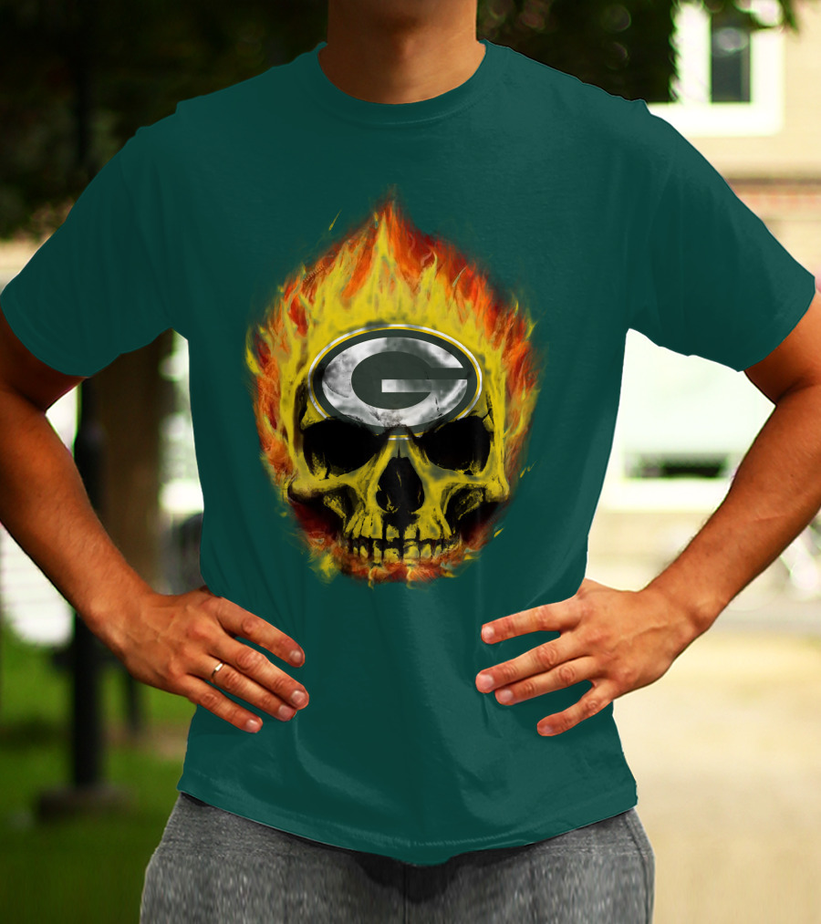 Green Bay Packers Skull Flames T-Shirt