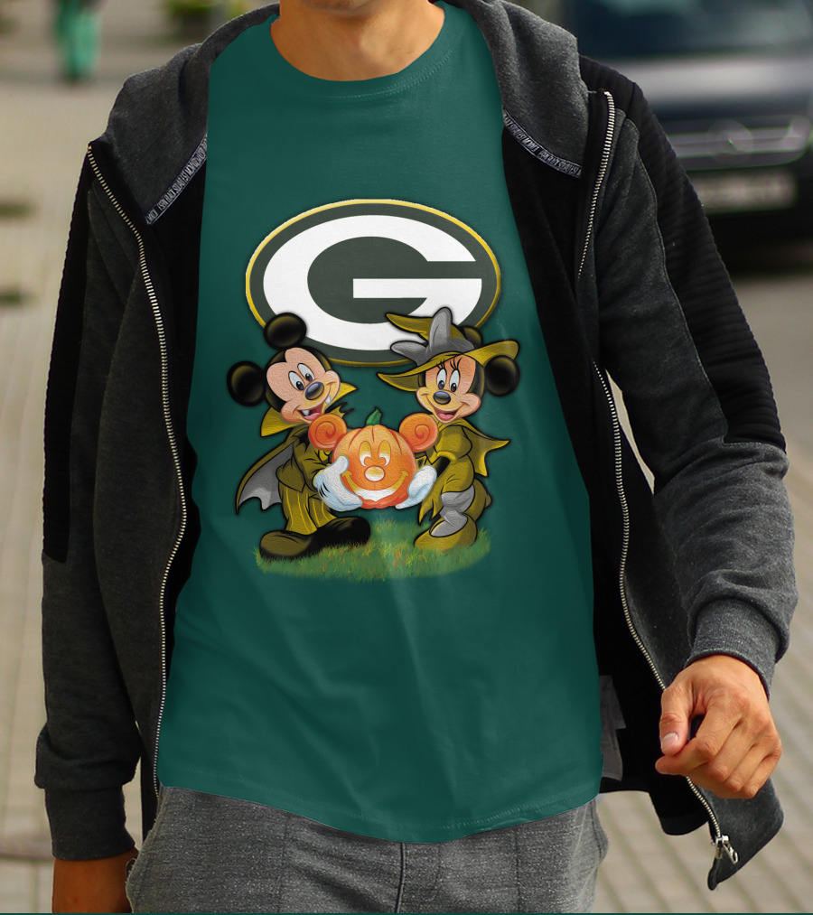 Green Bay Packers Mickey Minnie Halloween Pumpkin T-Shirt