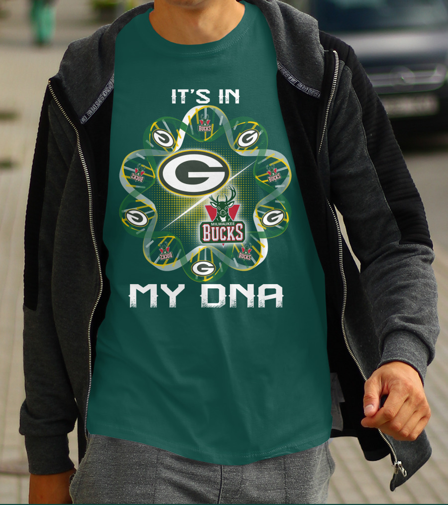 It's In My Dna Green Bay Packers Milwaukee Bucks T-Shirt