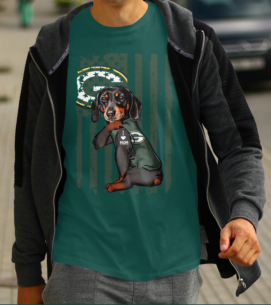 Dachshund Green Bay Packers I Love Mom Fan T-Shirt
