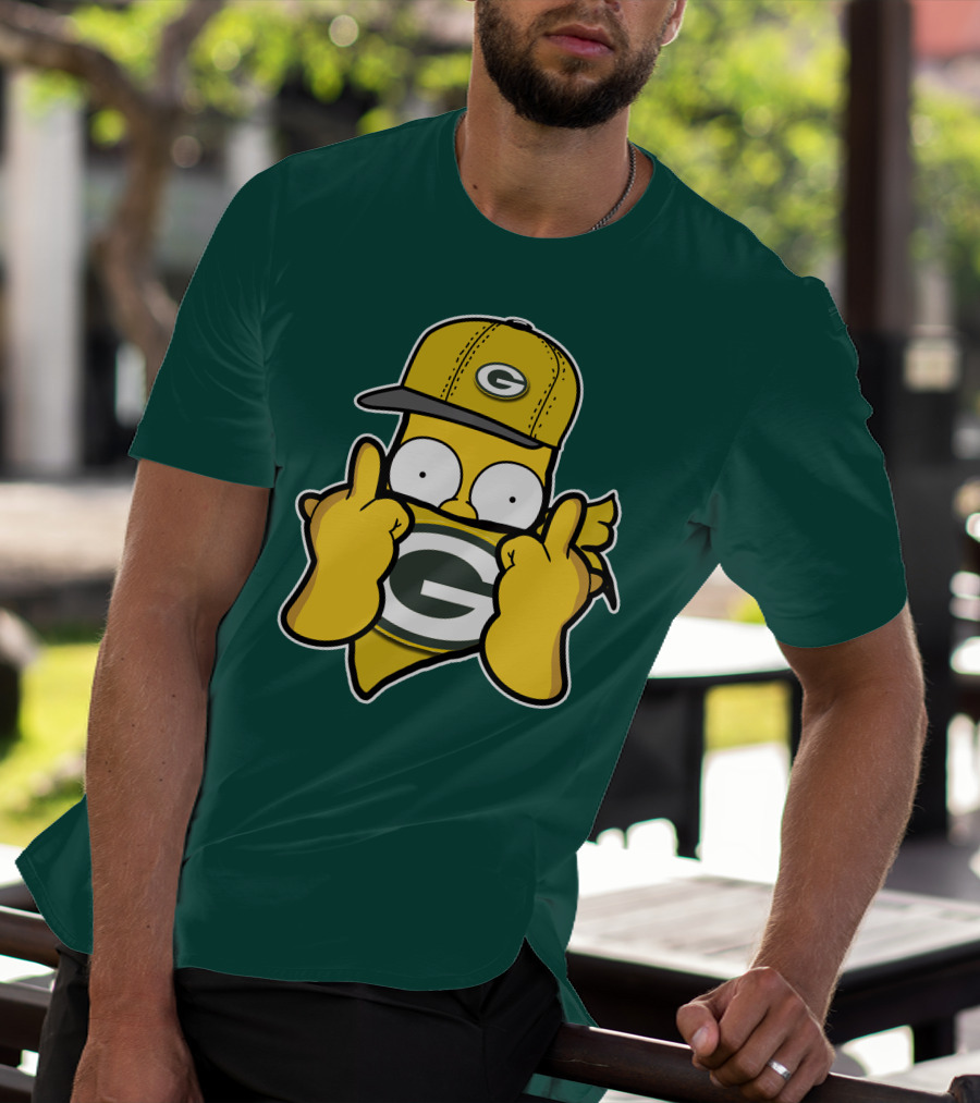 Green Bay Packers 75 Cartoon Character Middle Finger Gesture T-Shirt