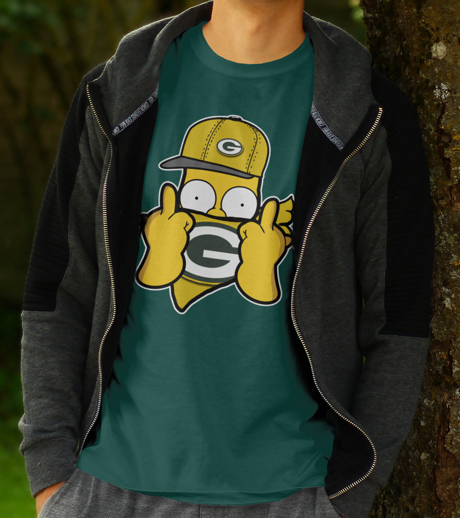 Green Bay Packers 75 Cartoon Character Middle Finger Gesture T-Shirt