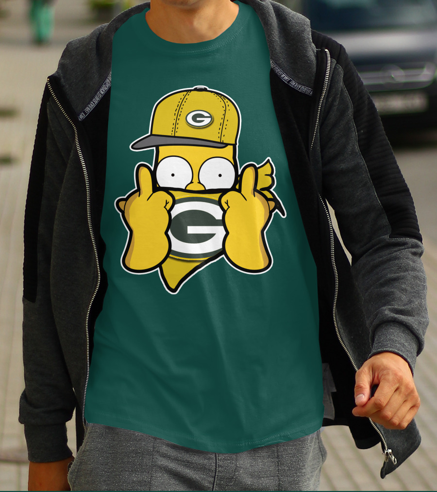 Green Bay Packers 75 Cartoon Character Middle Finger Gesture T-Shirt