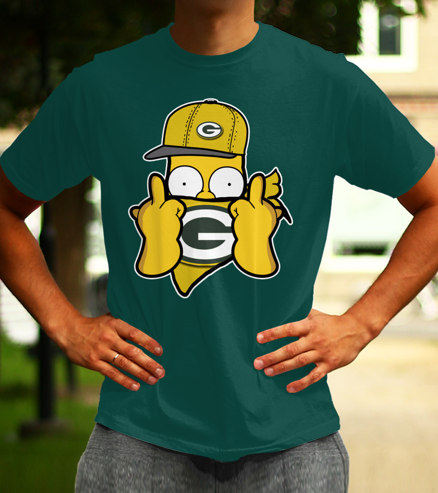 Green Bay Packers 75 Cartoon Character Middle Finger Gesture T-Shirt
