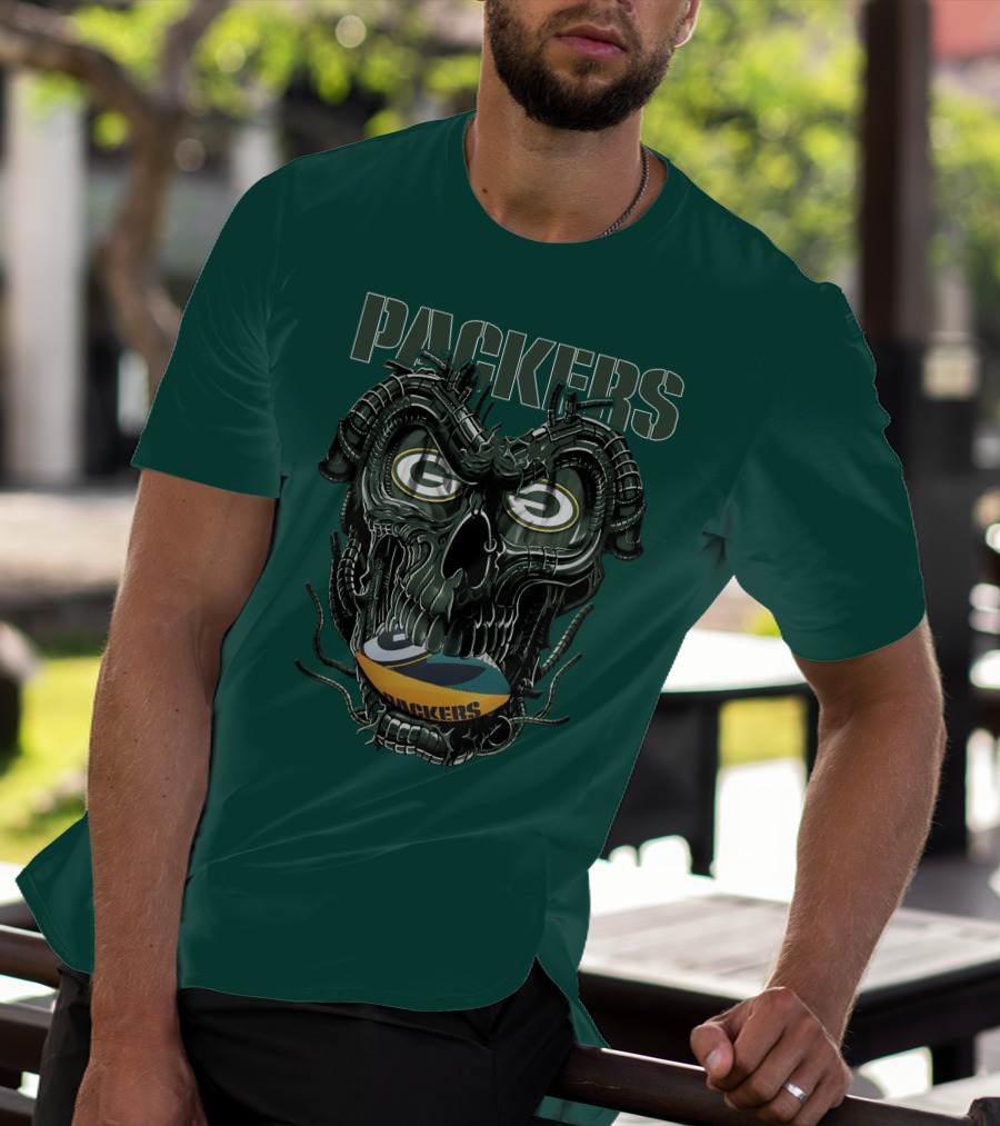 Dragonskull Green Bay Packers Football Skull T-Shirt