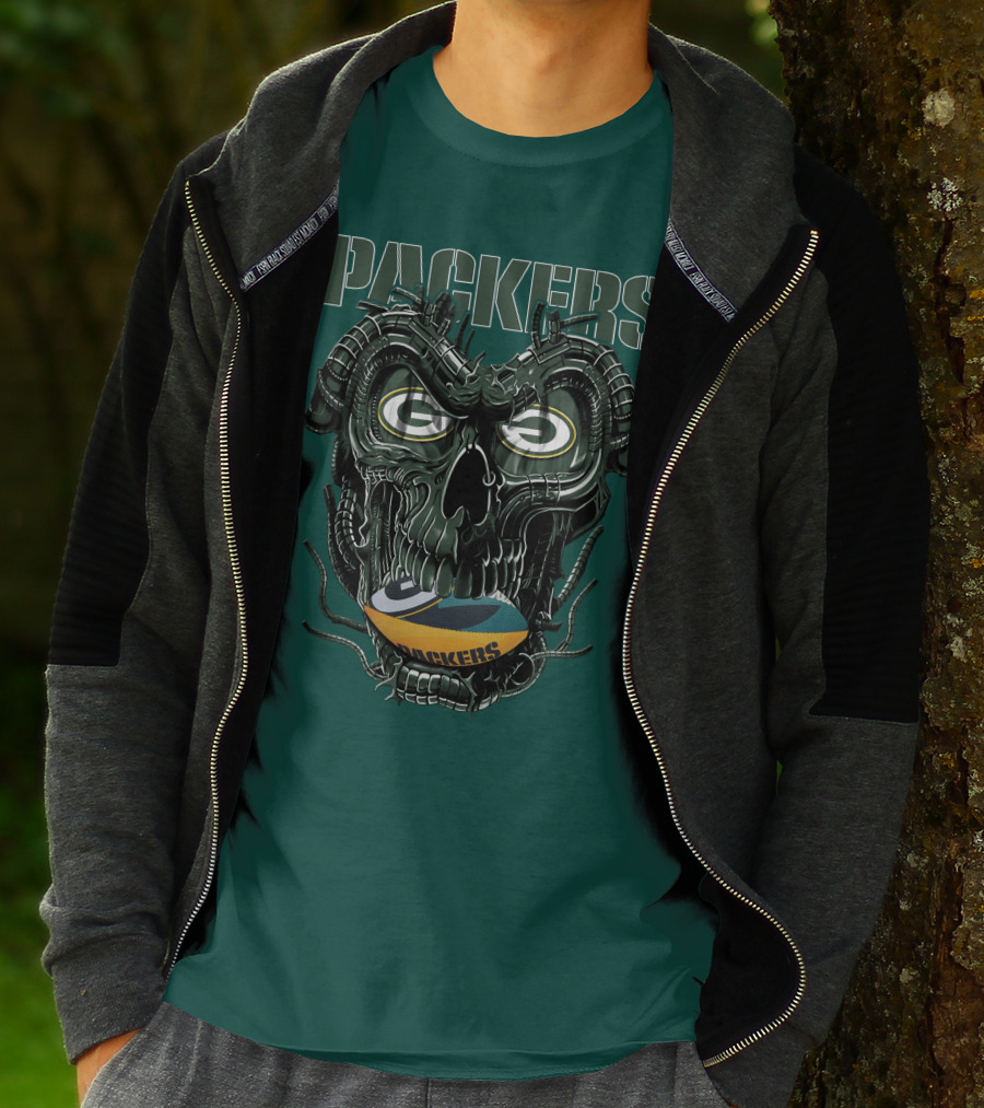 Dragonskull Green Bay Packers Football Skull T-Shirt