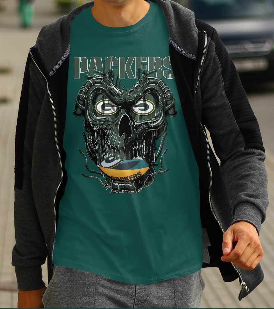 Dragonskull Green Bay Packers Football Skull T-Shirt