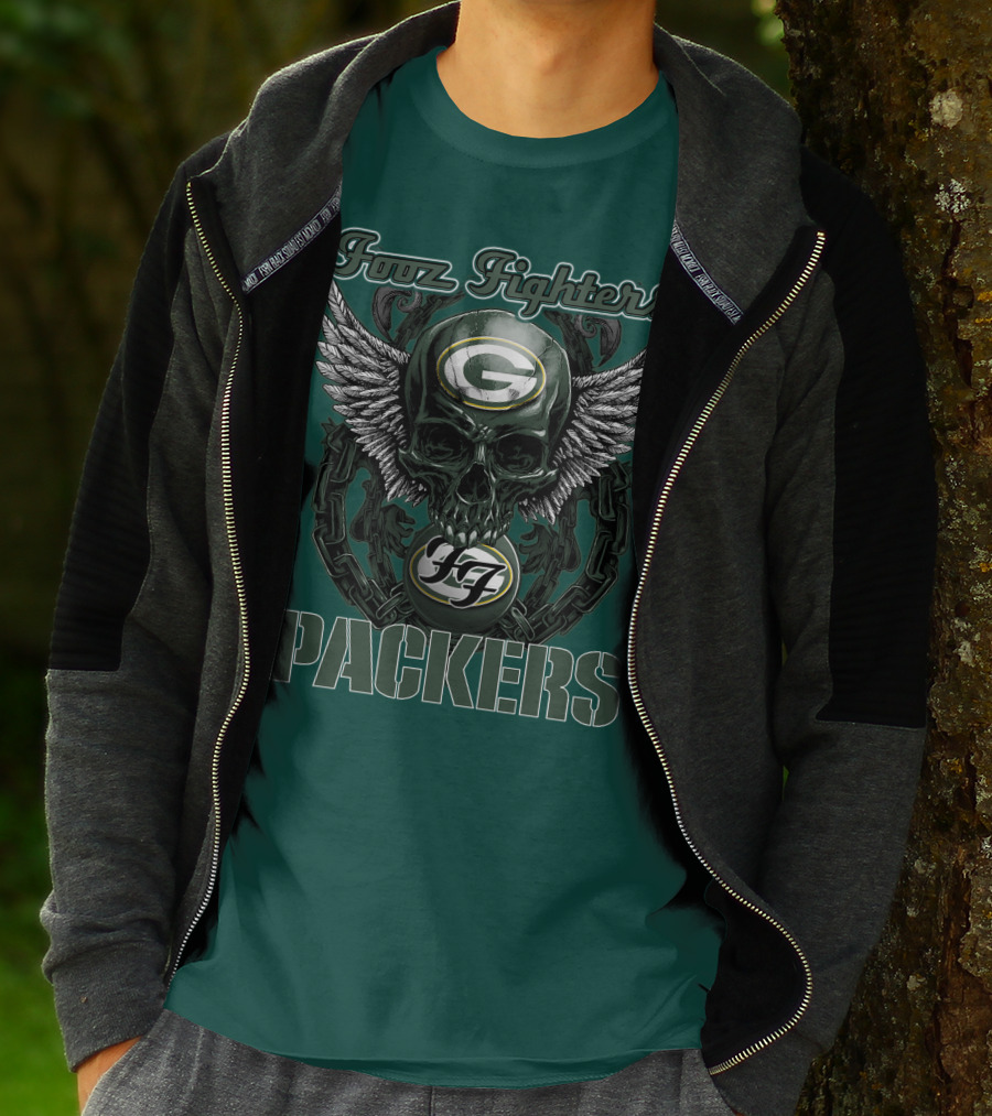 Foo Fighters Green Bay Packers Wings Skull T-Shirt