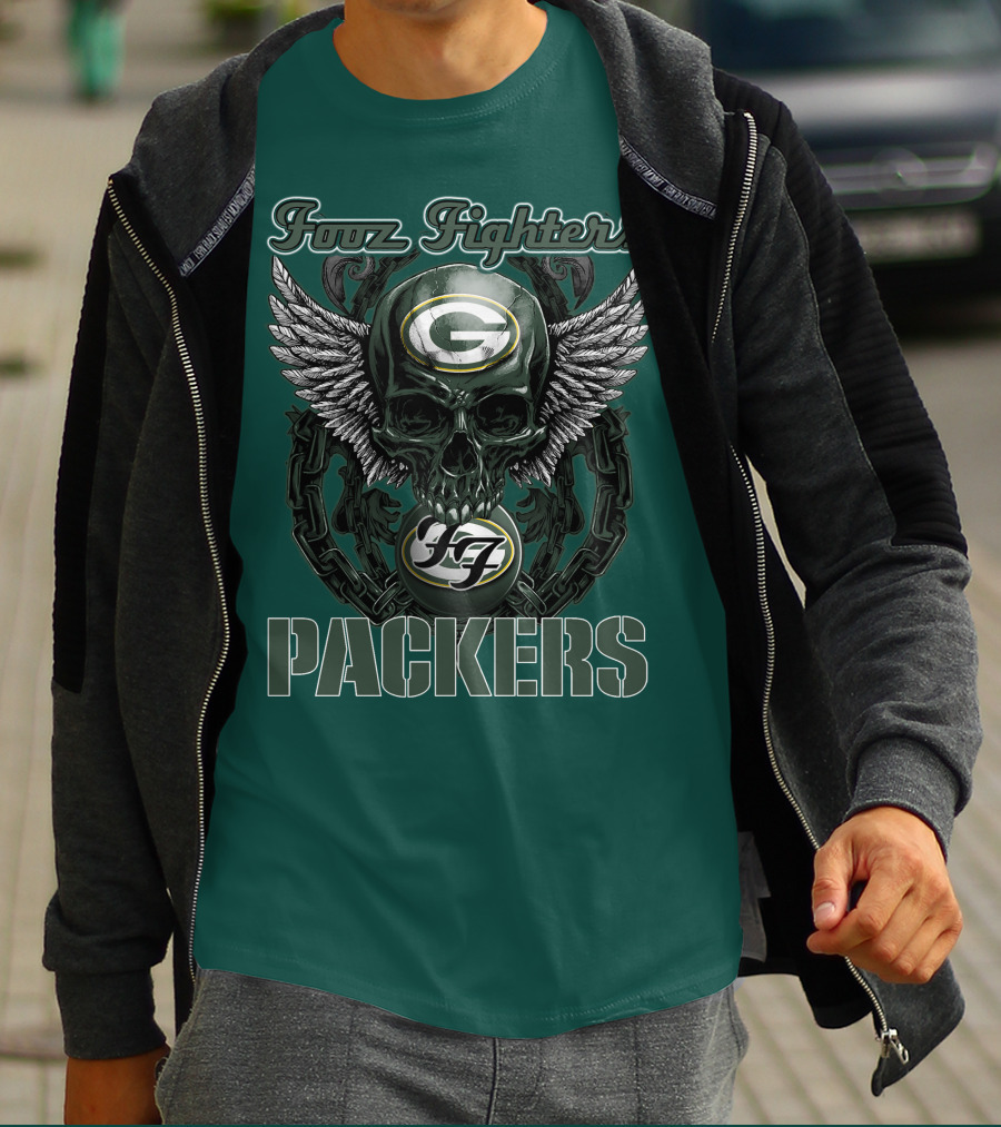 Foo Fighters Green Bay Packers Wings Skull T-Shirt